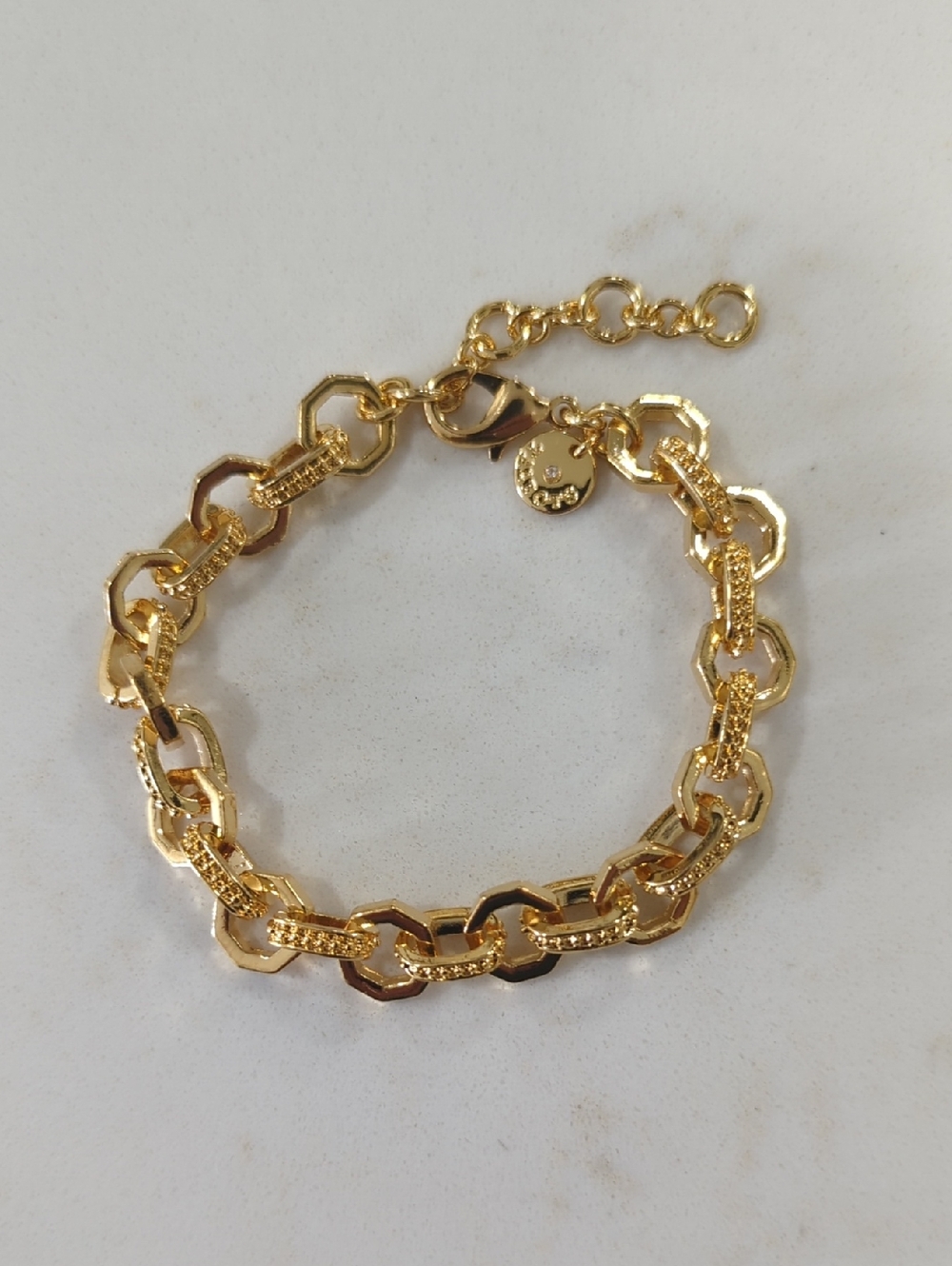 Talbots Gold Link Textured Oval and Octagonal Chain Bracelet